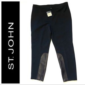 NWT St.John Black Pants Leather Inset Patches 16